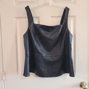 Bar III Black Faux Leather Square-Neck Cami